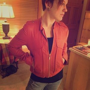 Orange vegan leather jacket by Bernardo collection